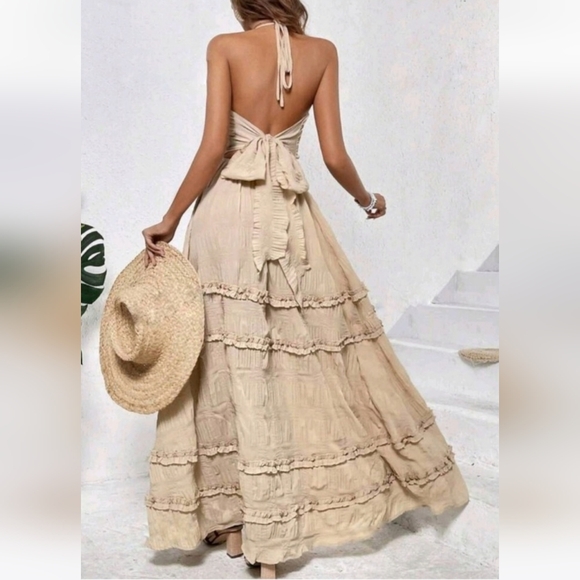 NWOT Boho Tie Back Ruffle Tiered Maxi Dress - Picture 4 of 7